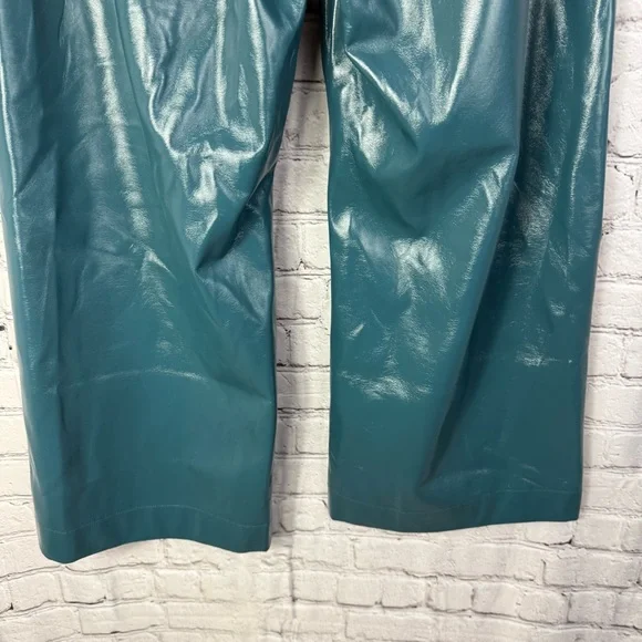 Anthropologie Colette Faux Patent Leather Wide-Leg Pants Teal Size 32 - Picture 7 of 9